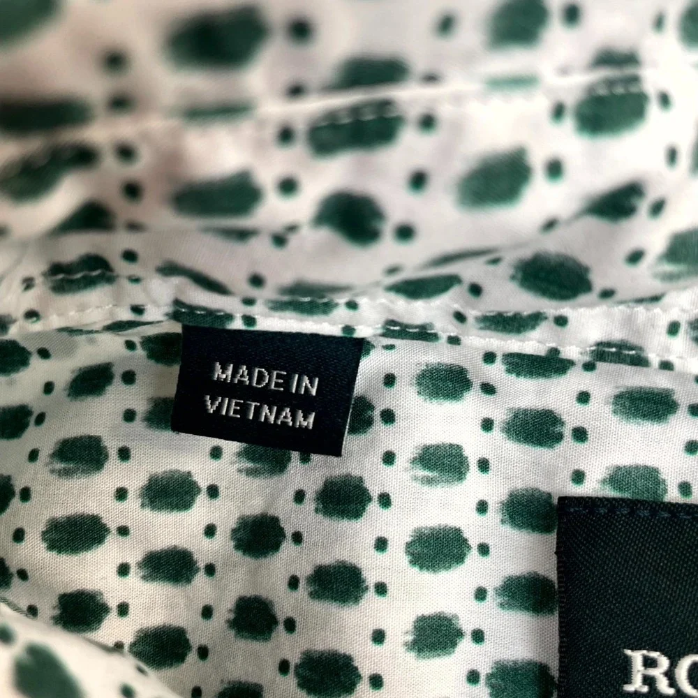 Rodd & Gunn Byron Geo Print Shirt Men XL White Green Cotton Sports Fit Button Up